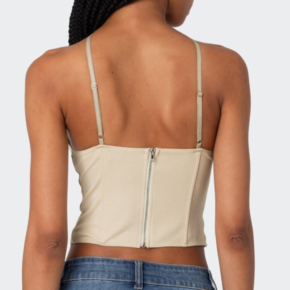 NWT edikted Lou Crossover Beaded Corset Beige S - Picture 2 of 5